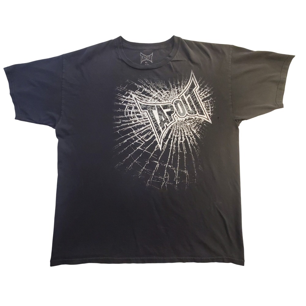 Tapout Mens XL T-Shirt Black Short Sleeve MMA Graphic Print Broken Glass Logo